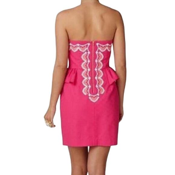LILLY PULITZER Maybell Structured Peplum Ruffle Strapless Dress Azalea Pink-Sz 4 - Picture 4 of 8